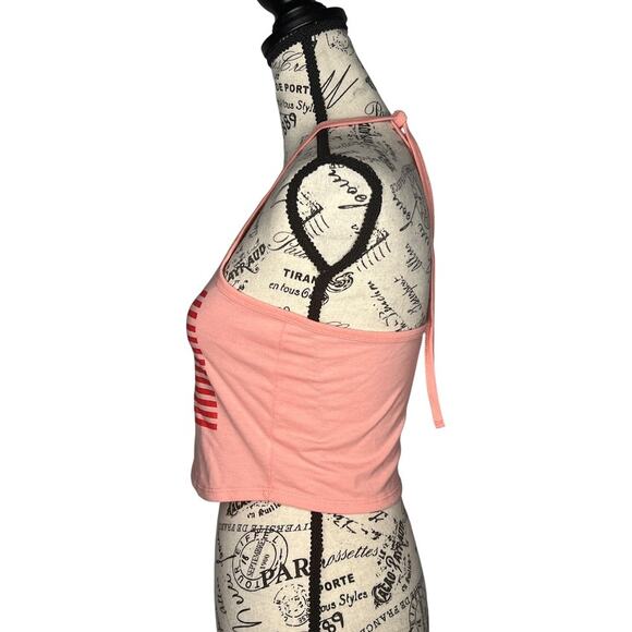 Isaac Morris (XS) USA Flag Graphic Crop Top Halter Neck Tie Sleeveless Tank - Picture 3 of 10